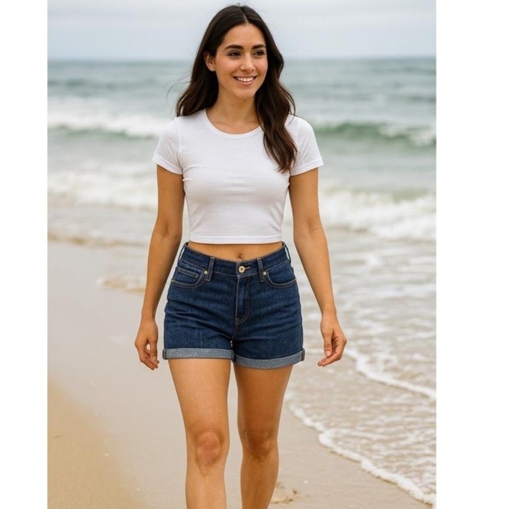 Divine Rights Of Denim Shorts Womens Large Jean Blue Cuffed 5 Pocket‎ Denim